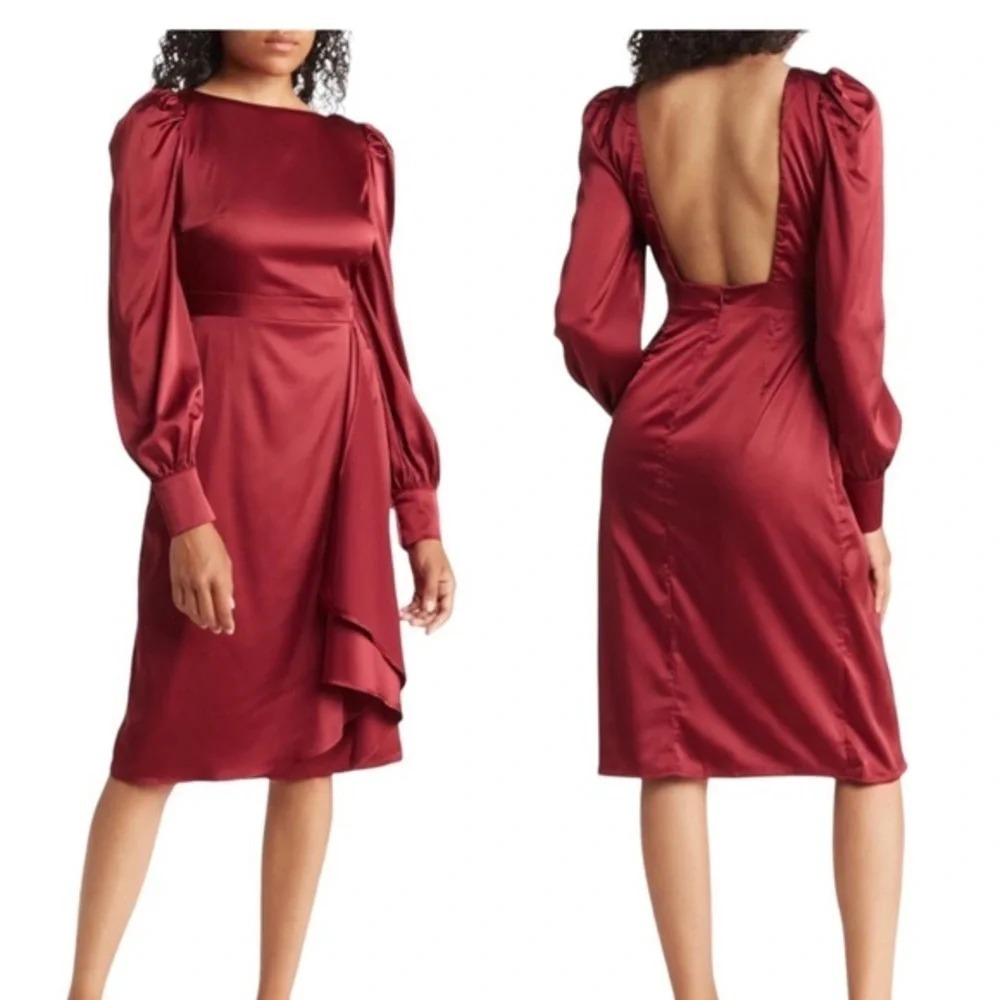 Area Star Ria Satin Open back dress‎ in Deep Red NWOT
